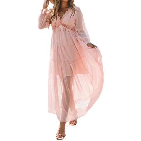Women's V-Neck Loose Printed Long Sleeve Dress Frugal Finds Galore