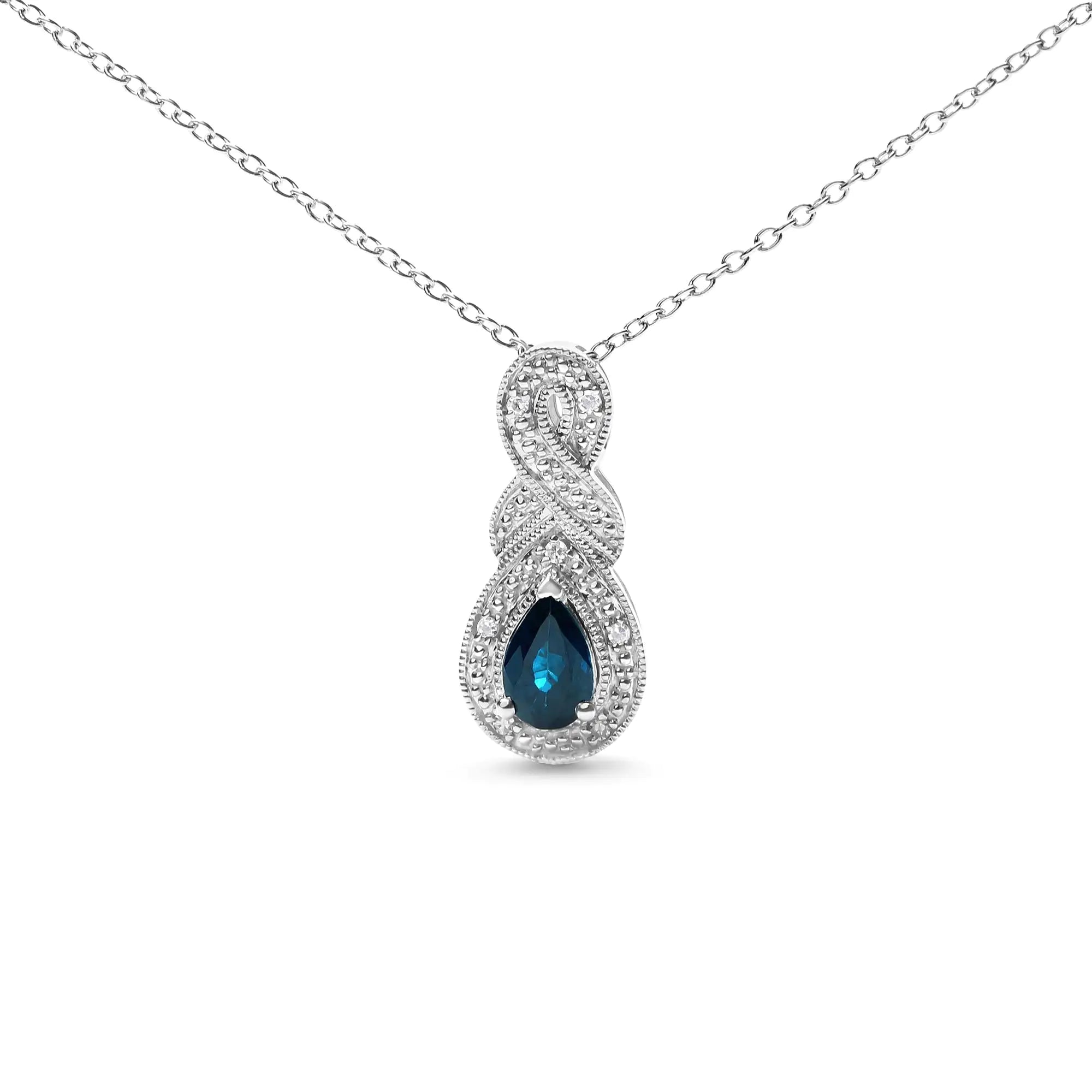 Sterling Silver 6x4mm Pear Sapphire and Diamond Accent Infinity Drop 18" Pendant Necklace (H-I Color, SI1-SI2 Clarity)