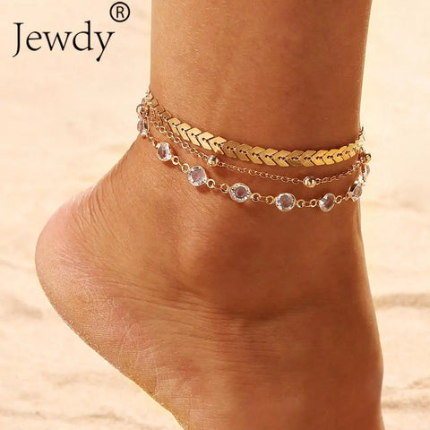 Women's Gold Color Crystal Star Anklets Set Frugal Finds Galore