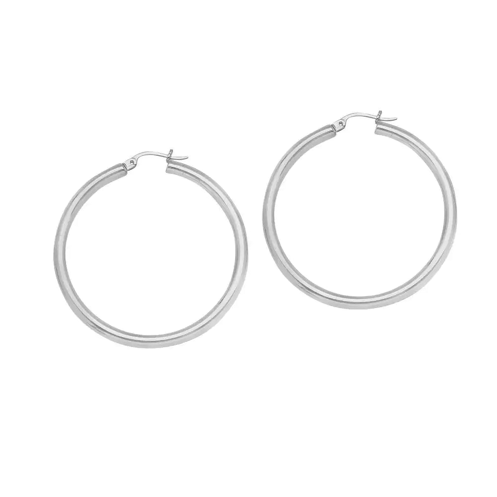 Sterling Silver Plain 1.8" Hoop Earrings