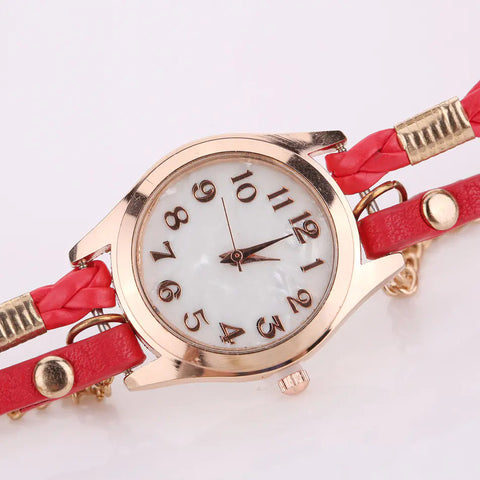 PU Leather Woven Bracelet Watch with Quartz Chain Frugal Finds Galore