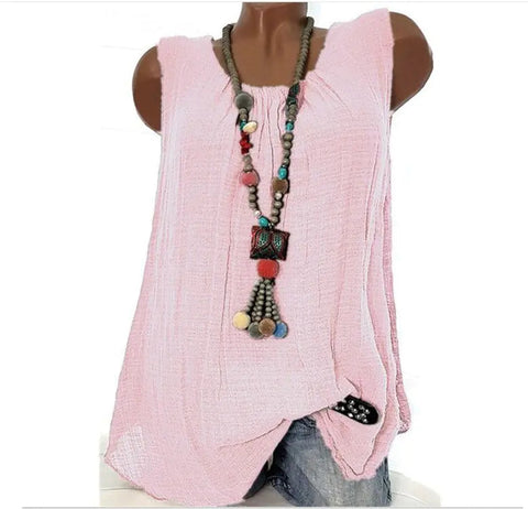 Casual Solid Color Sleeveless Round Neck T-shirt Frugal Finds Galore