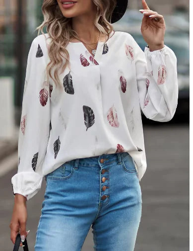 Women's Long Sleeve V-Neck Blouse