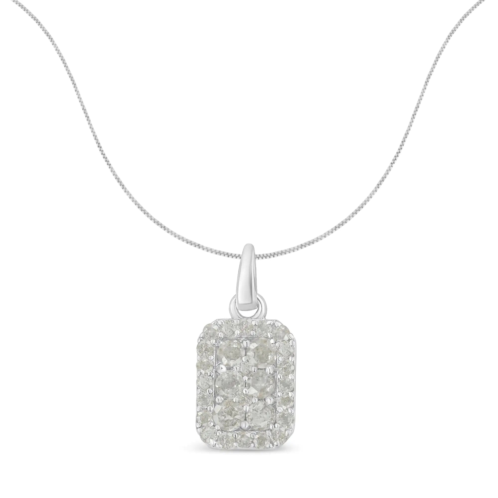 Sterling Silver 1 ct Diamond Block Pendant Necklace