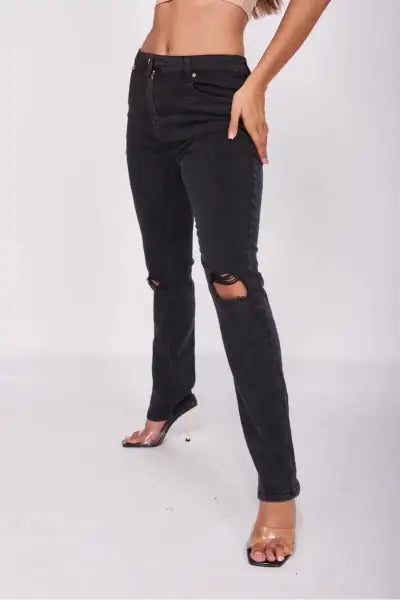 Charcoal Distressed Straight Leg Jeans