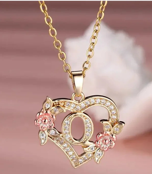 Heart Flowers Letter Necklace