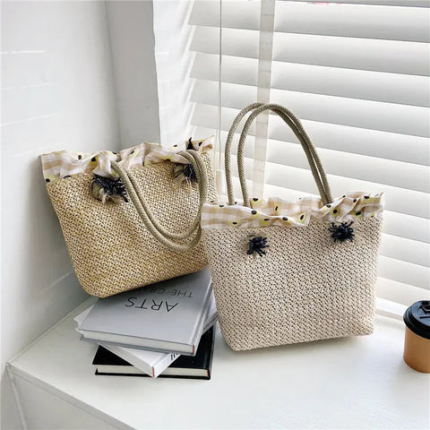 Trendy Women's Woven Shoulder Bag - Large Capacity Beach Bag Frugal Finds Galore