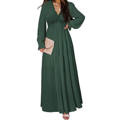 Women's V-Neck Loose Printed Long Sleeve Dress Frugal Finds Galore