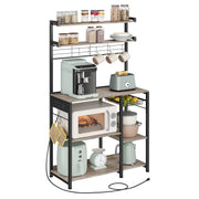 Bakers Rack with Power Outlet 35.4 Inches Microwave Stand Coffee Bar 4 AC Outlets with Adjustable Shelves 8 S-Hooks Frugal Finds Galore