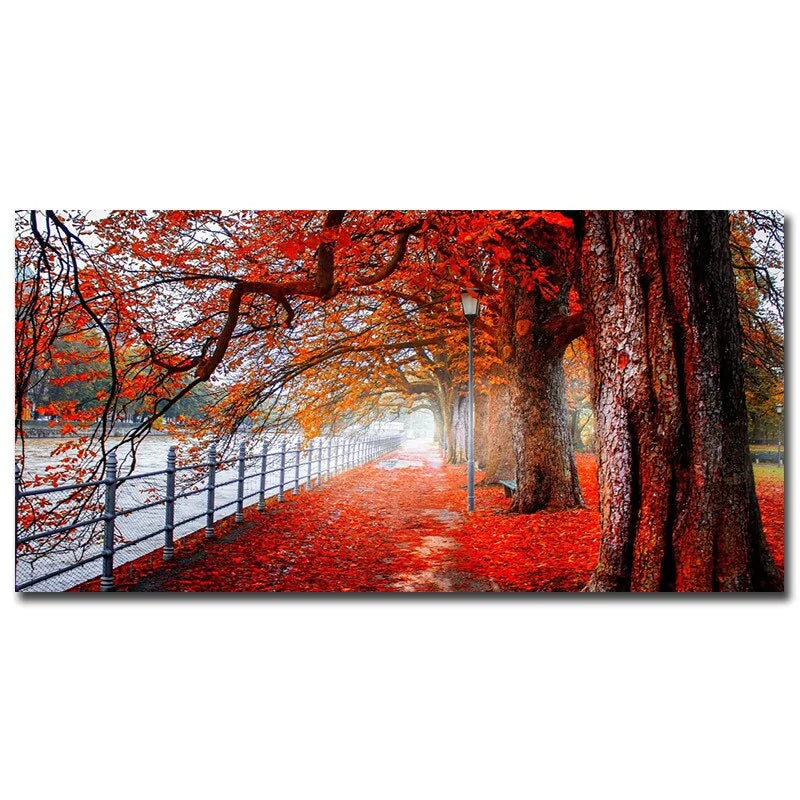 Modern Art Red Forest Landscape Wall Pictures