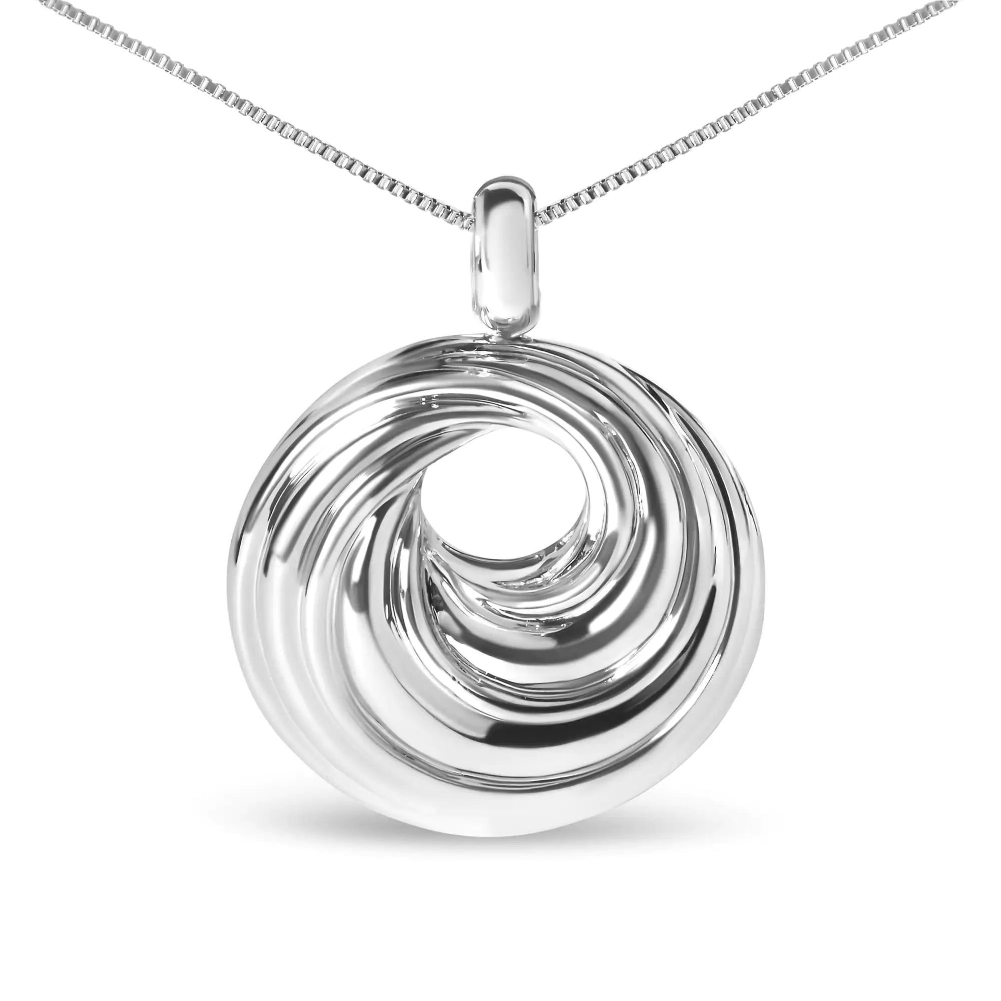 Sterling Silver Endless Wave Swirl Statement Medallion 18" Pendant Necklace