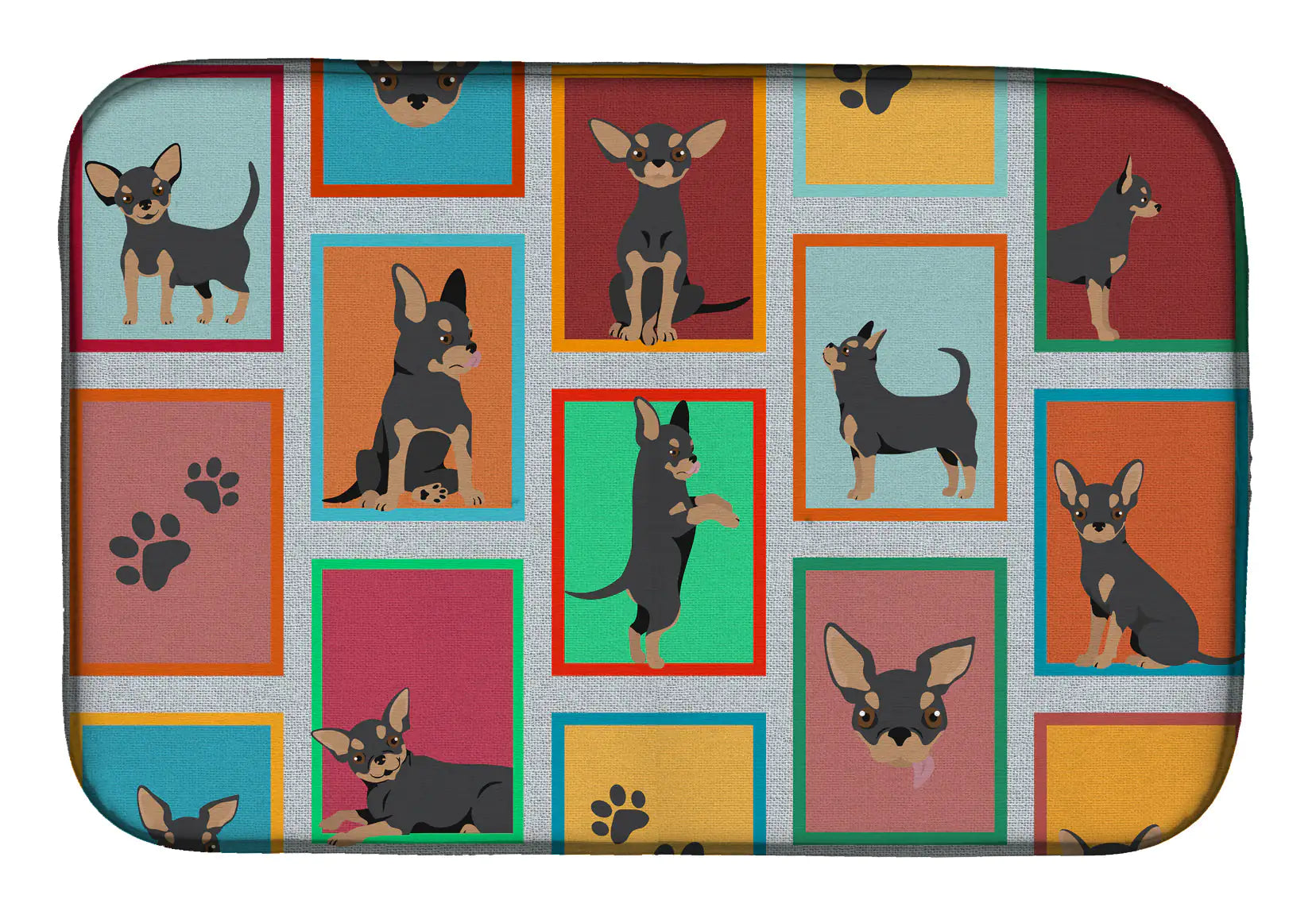 Lots of Black and Tan Chihuahua Dish Drying Mat