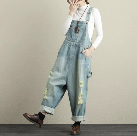 Plus Size Women's Ripped Denim Overalls Frugal Finds Galore