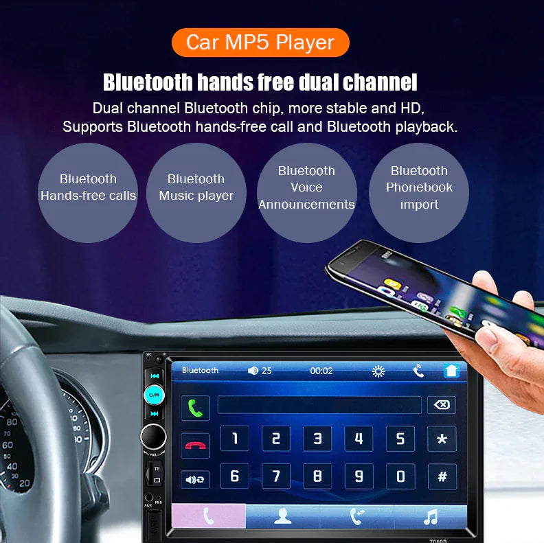 7" Double Car MP5 Player Bluetooth Touch Screen