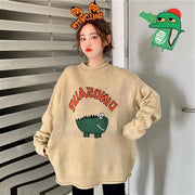 Cartoon Letter Sweater, Jacquard Dinosaur Sweater Frugal Finds Galore