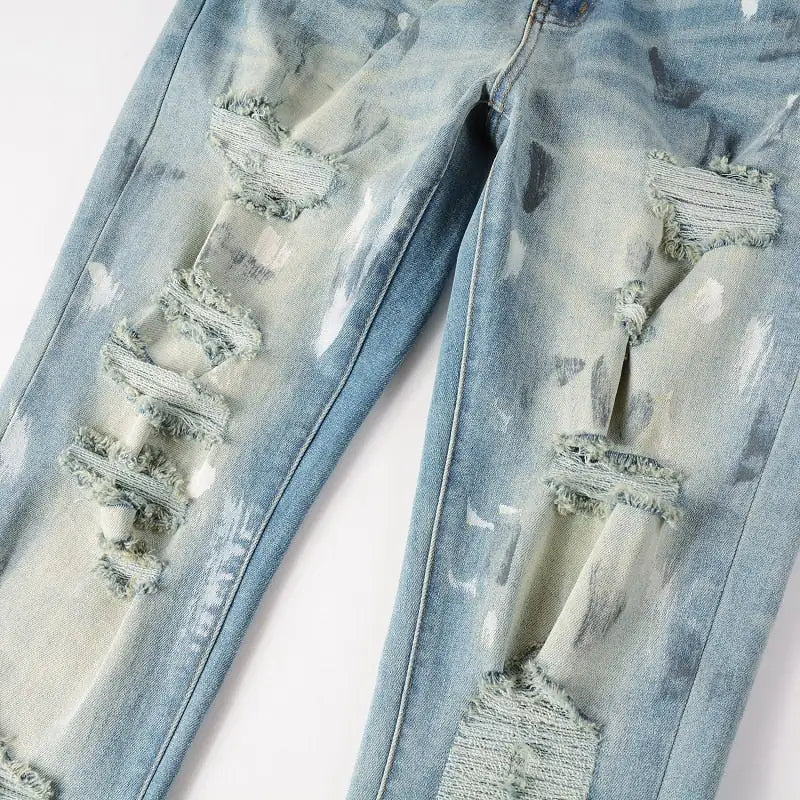 Crystal Holes Ripped Patchwork Jeans