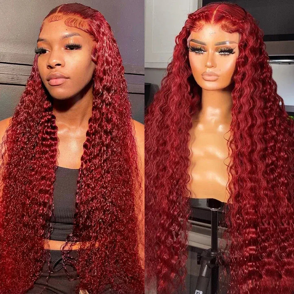 Transparent Lace Front Wig: Deep Remy Hair, 99J Burgundy