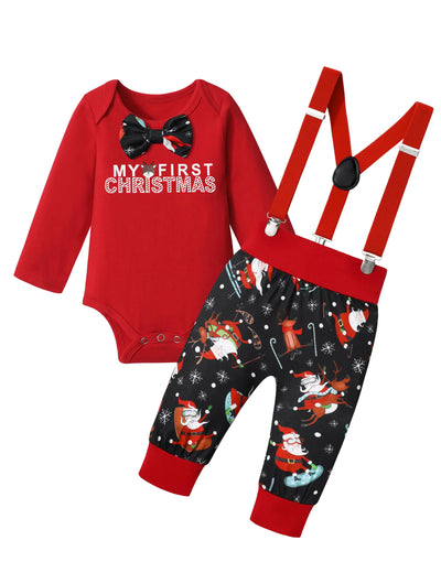 My First Christmas baby boy outfit Gentleman Rompers + Santa Suspender Pants 2Pcs Christmas Set Frugal Finds Galore