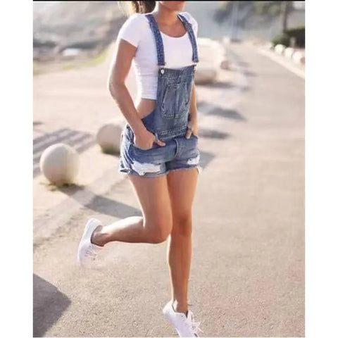 Blue Mid-Waist Denim Overalls Shorts Frugal Finds Galore