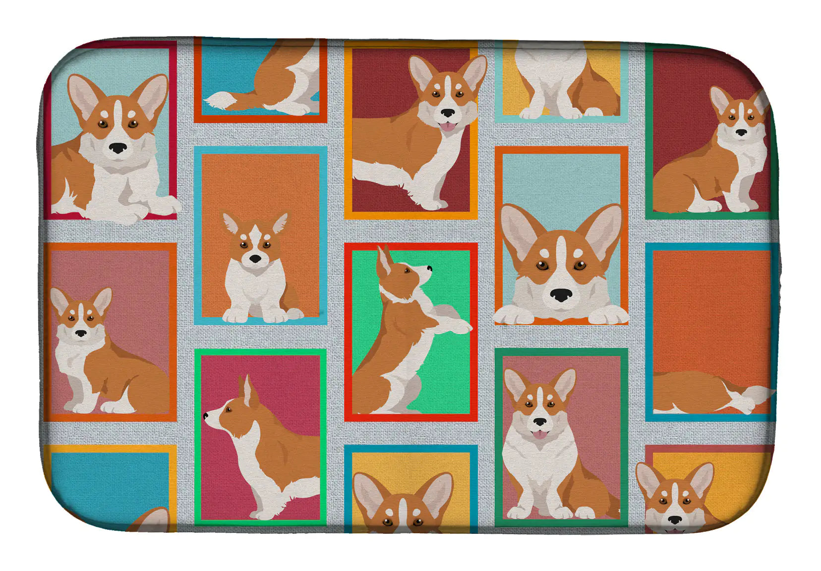 Lots of Red Cardigan Corgi Dish Drying Mat