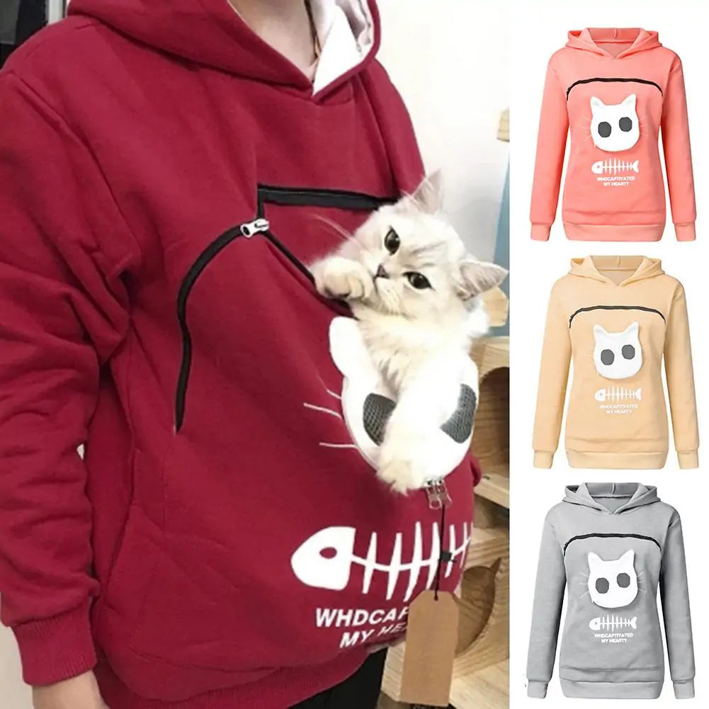 Sudadera con capucha para amantes de los gatos y bolsa para acurrucarse