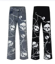 Lightning Skull Distressed Denim Pants Frugal Finds Galore
