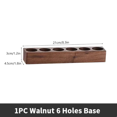 Walnut Wood Tube Set - Glass Containers with Display Rack