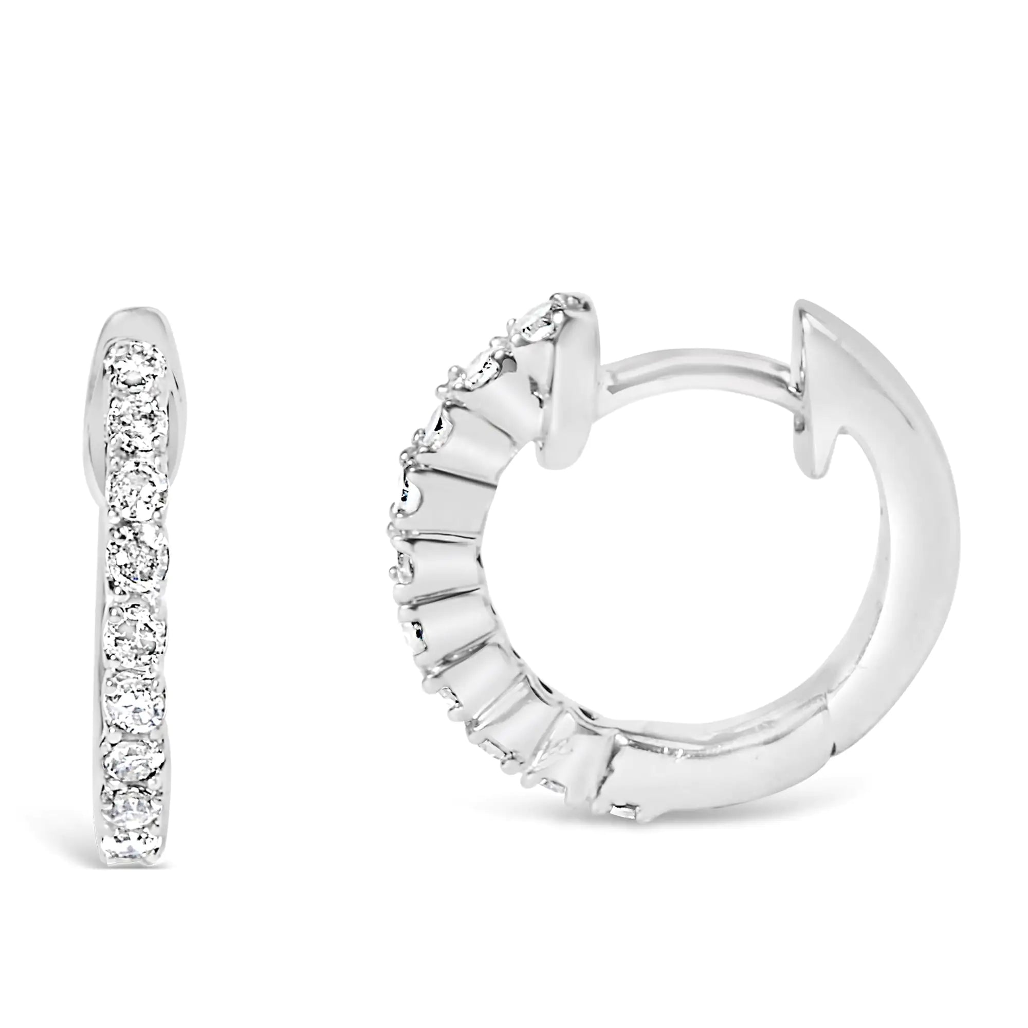 .925 Sterling Silver 1/6 Cttw Diamond Petite Hoop Earrings