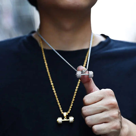 Hip Hop Iced Out Bling Rhinestone Rope Chain Barbell Gym Fitness Dumbbell Frugal Finds Galore