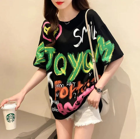 Women's Graffiti Short-Sleeved T-Shirt Frugal Finds Galore
