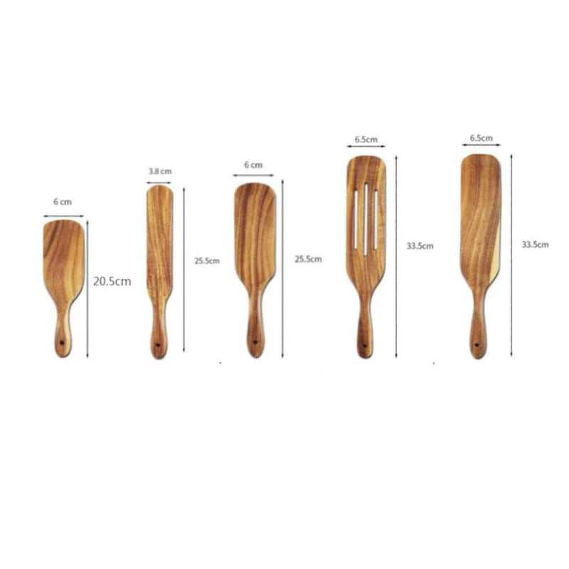 Acacia Teak Wood Long-Handled Spatula Set