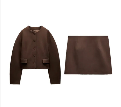 Slim-Fit Stand Collar Jacket & Skirt Set Frugal Finds Galore