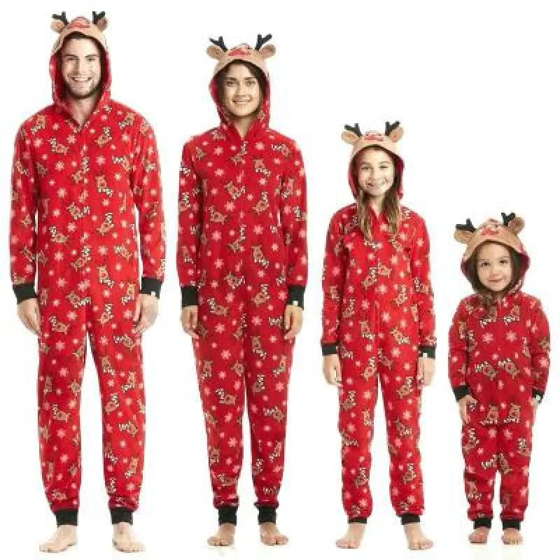 Fashionable Hooded Christmas Print Jumpsuit