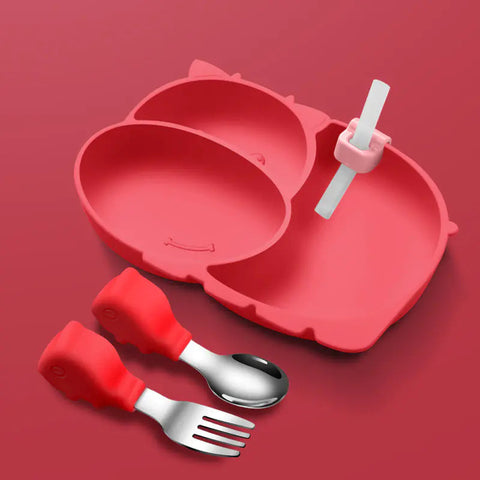 Silicone Baby Feeding Plate with Suction and Utensils Set Frugal Finds Galore