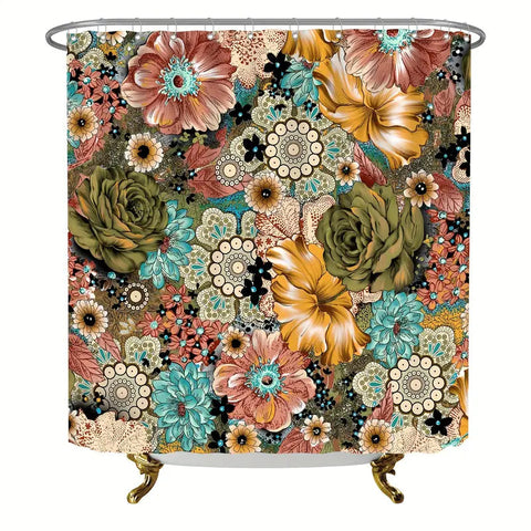 Colorful Bohemian Floral Waterproof Shower Curtain 72x72" Frugal Finds Galore