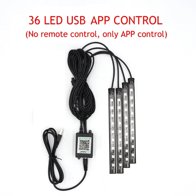 Lámpara de ambiente LED para pies de automóvil con control remoto inalámbrico