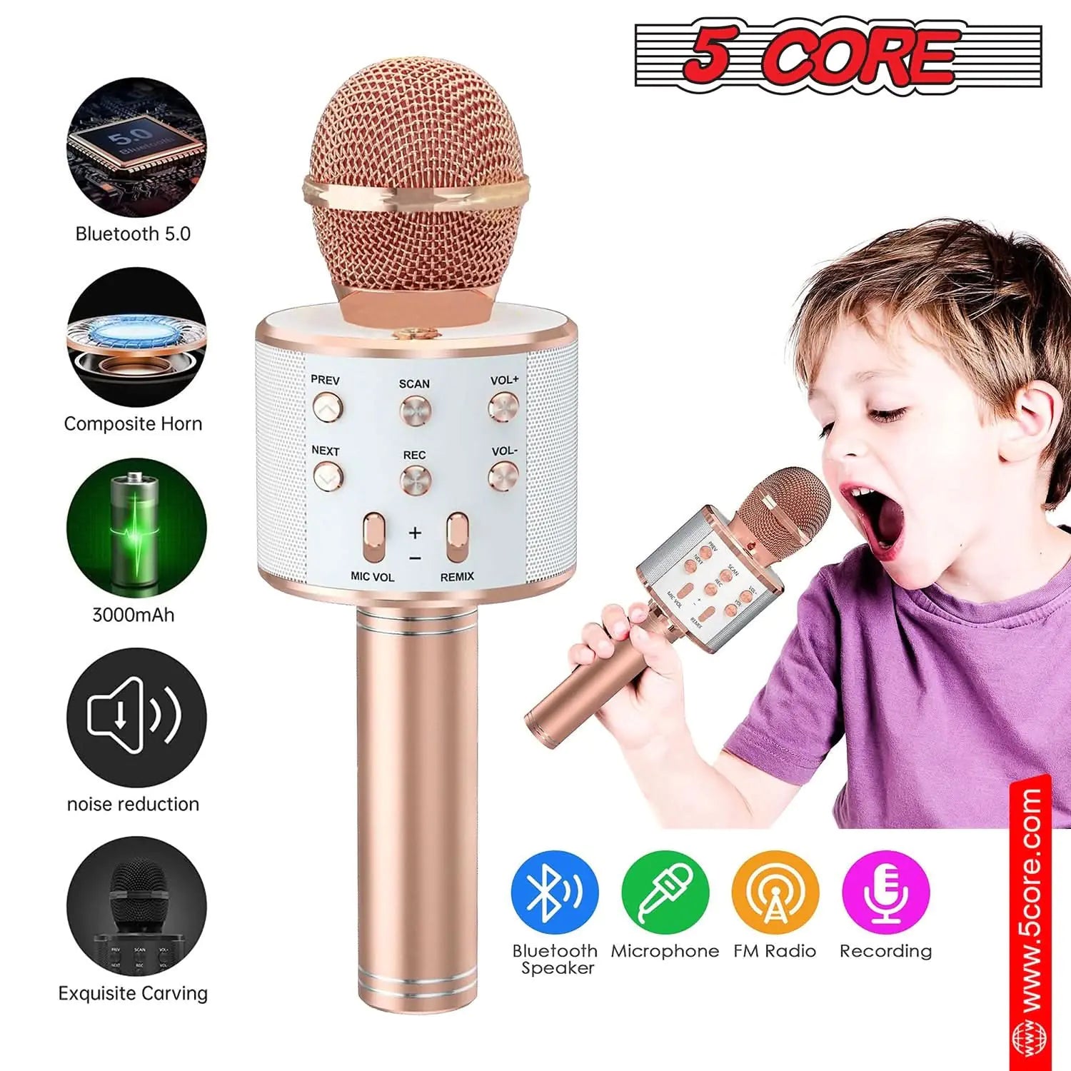 5Core Wireless Karaoke Microphone Bluetooth Mic Portable Handheld Microfonos Inalambricos