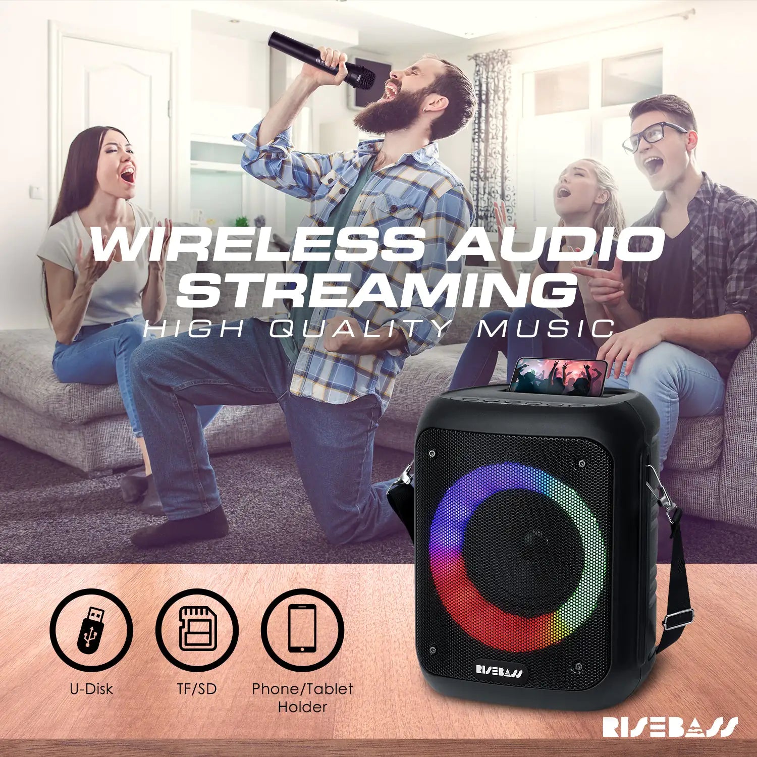 Portable Karaoke Machine with 2 Wireless Microphones