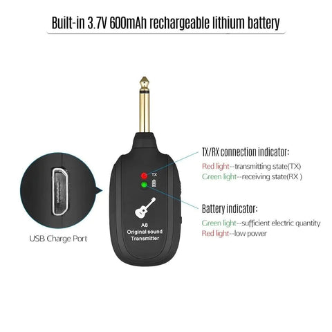 UHF Guitar Wireless System Transmitter+Receiver Built In Rechargeable Battery Frugal Finds Galore