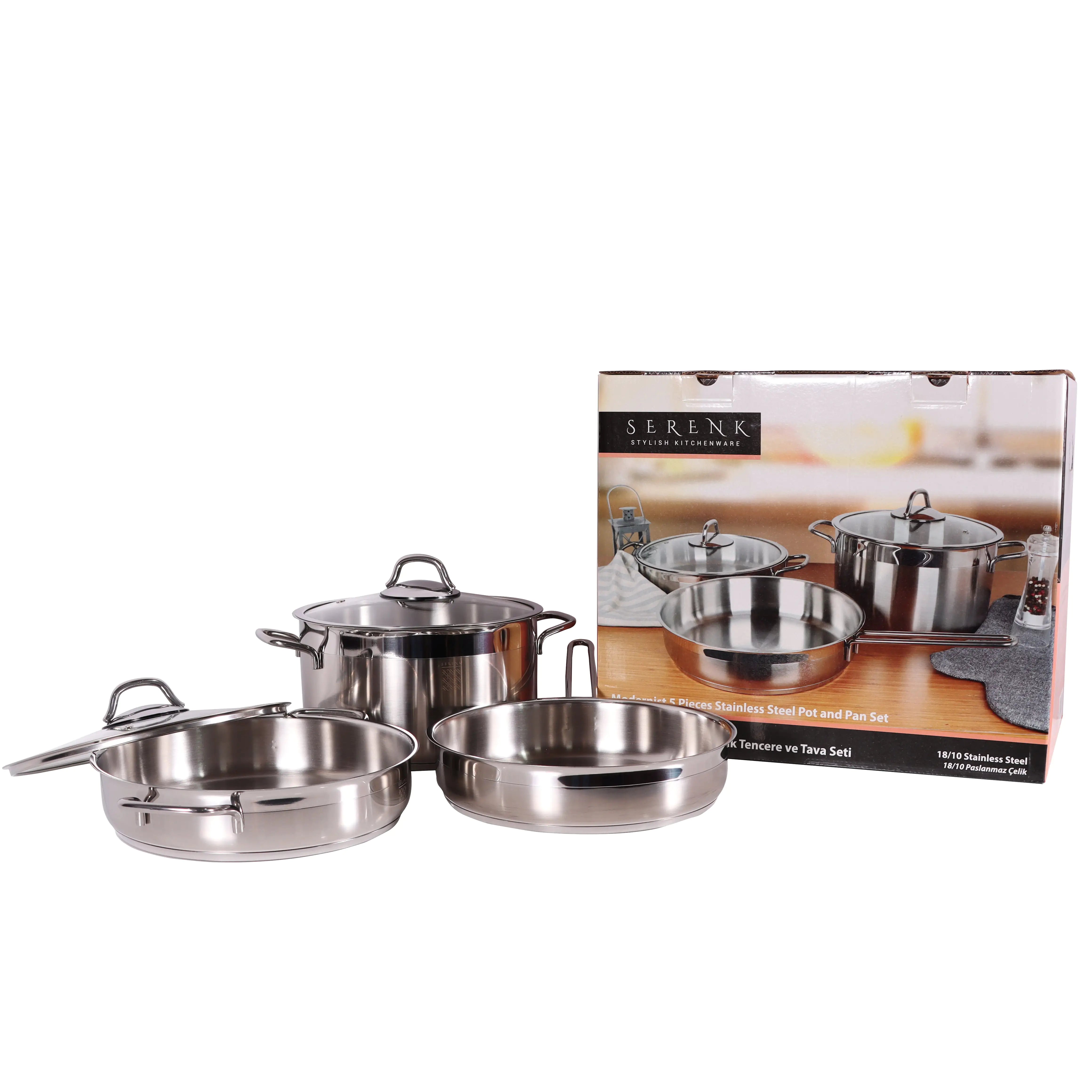 Serenk Modernist 5 Piece Stainless Steel Pots and Pan Set