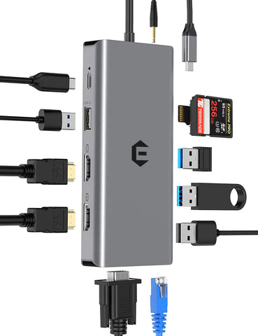 12 in 1 USB C Docking Station Tymyp USB C Hub 2 * 4K HDMI Outputs VGA Port 3 x USB A Ports SD/TF Card Slots 100W PD Ethernet 3.5mm Audio/Mic Compatible with Mac Pro/Air/Windows and More Frugal Finds Galore