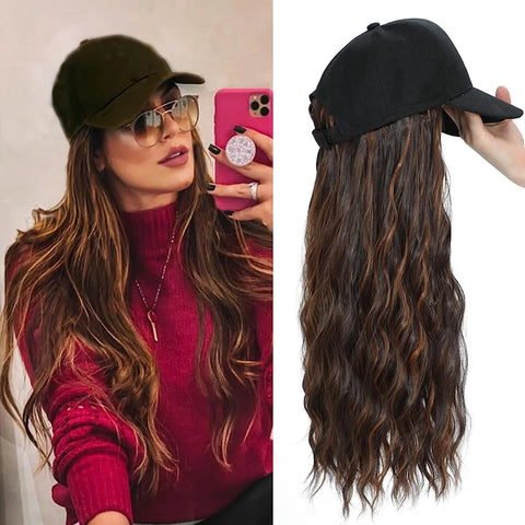 Big Wave Long Rolled Women's Wig with Hat Frugal Finds Galore
