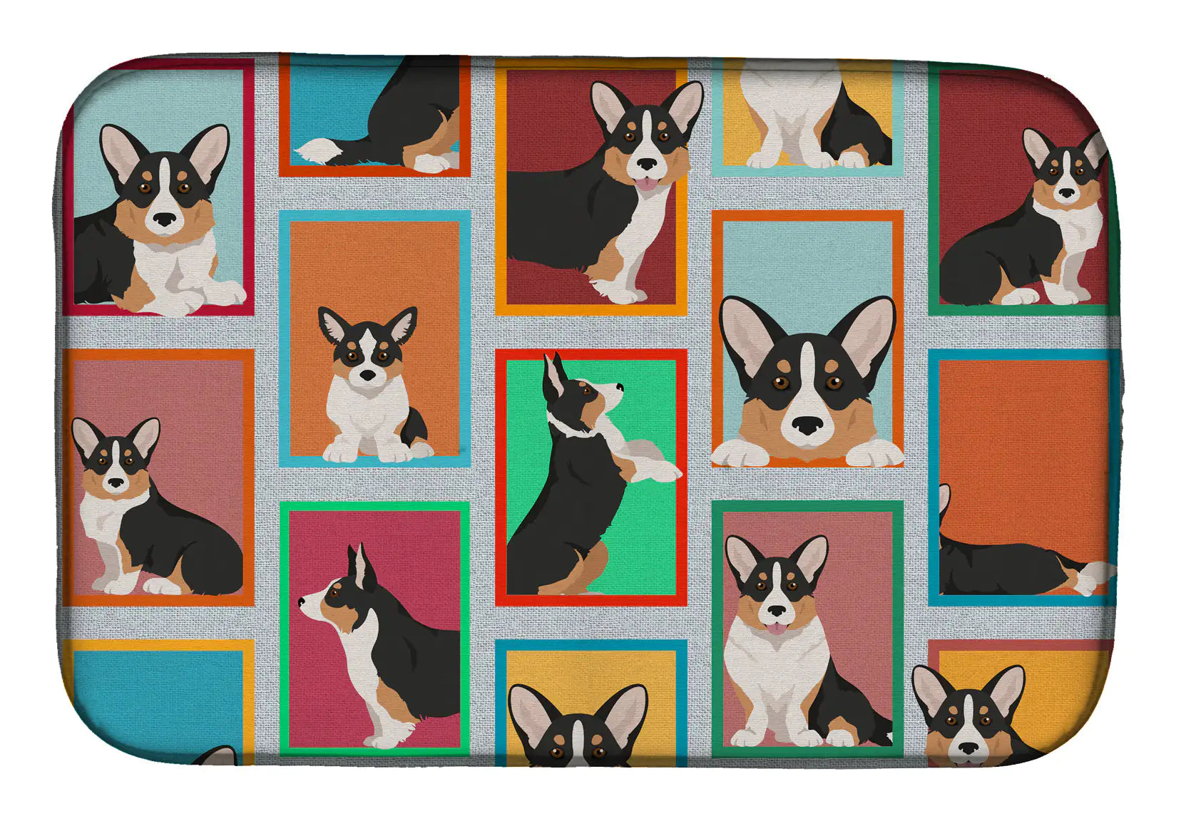 Lots of Tricolor Cardigan Corgi Dish Drying Mat