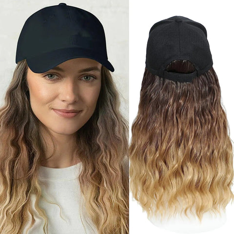 Big Wave Long Rolled Women's Wig with Hat Frugal Finds Galore