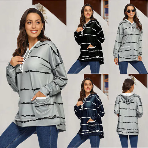 Women's Hooded Striped Long Sleeve Sweater Frugal Finds Galore