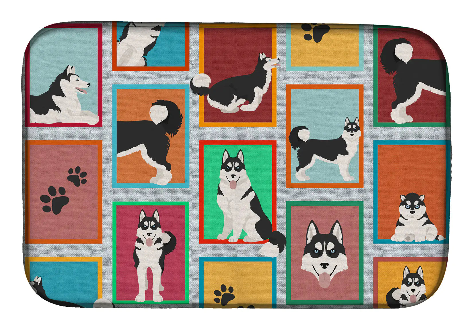 Lots of Siberian Husky Dish Drying Mat