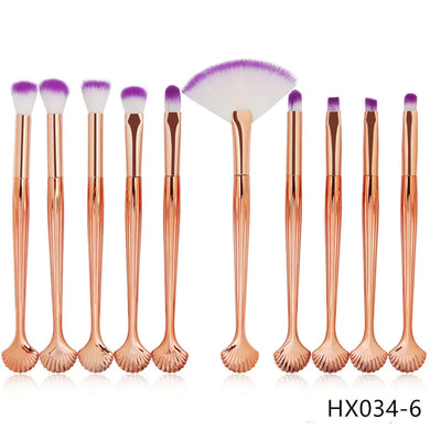 10-Piece Shell Makeup Brush Set - Beauty Tools Frugal Finds Galore