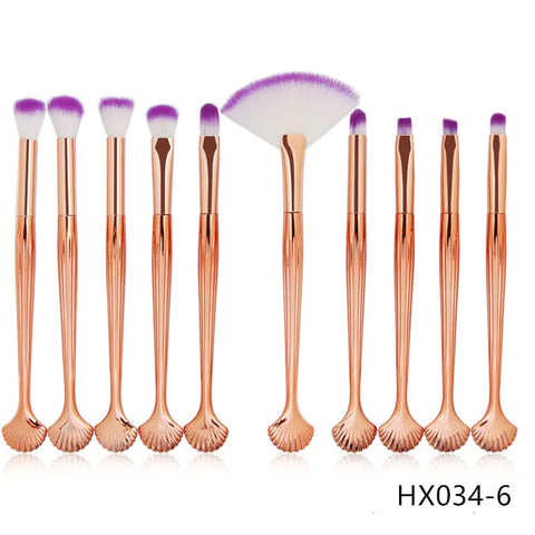10-Piece Shell Makeup Brush Set - Beauty Tools Frugal Finds Galore