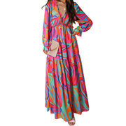 Women's V-Neck Loose Printed Long Sleeve Dress Frugal Finds Galore