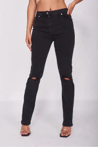 Charcoal Distressed Straight Leg Jeans